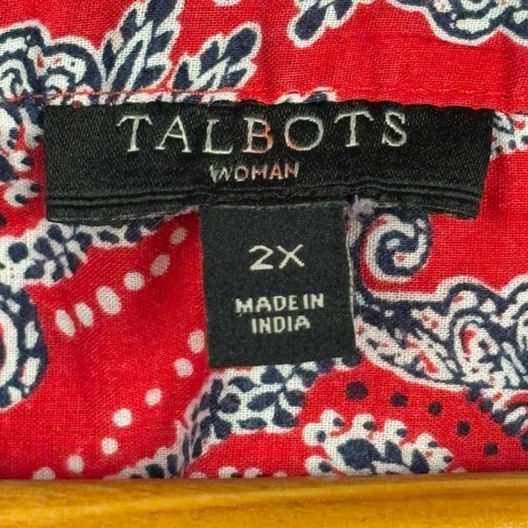 Talbots Womens 3/4 Sleeve Button Down Tunic Shirt 2X Paisley Breathable Boho - Picture 8 of 12